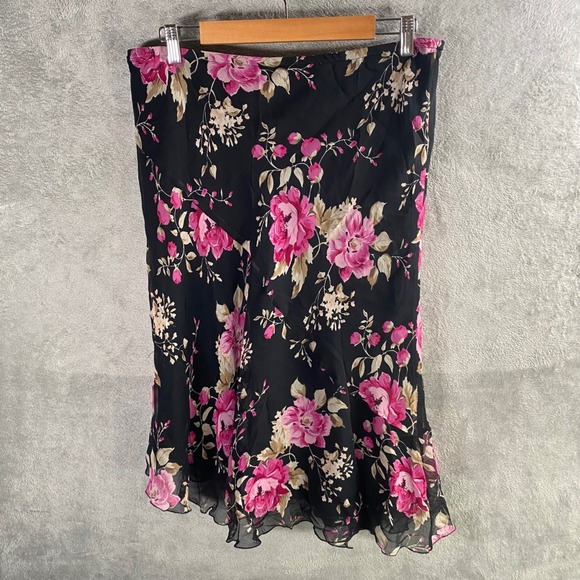 Vintage Allison Taylor 100% Silk Midi Skirt XL Whimsy Fairy Grunge Dark Romantic - Picture 1 of 8